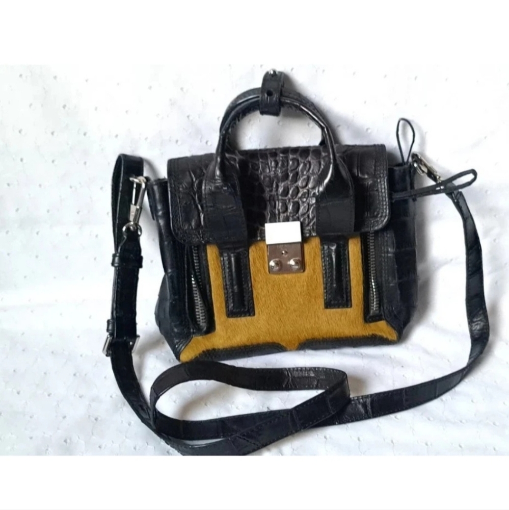 Phillip Lim Pashli Mini Satchel 3.1 Crossbody Cow Leather Croc Emb Antique Olive